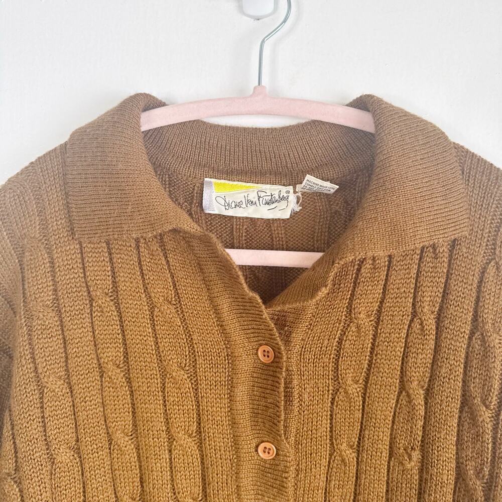 VTG Diane Von Furstenberg Collared Cable Knit Ribbed Polo Pullover Sweater M - Picture 2 of 13